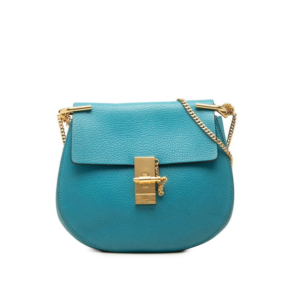 Chloé Chloe Drew Chain Shoulder Bag, Blue/Gold Leather, Women's